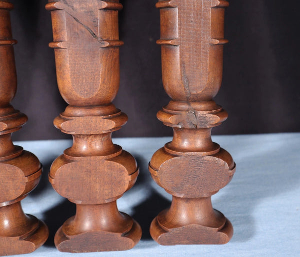 24" Tall Set of Four French Antique Solid Walnut Wood Posts/Pillars