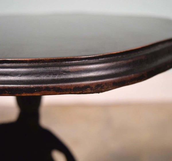 Vintage French Pedestal Table/Stand Black Lacquer Painted with Boy