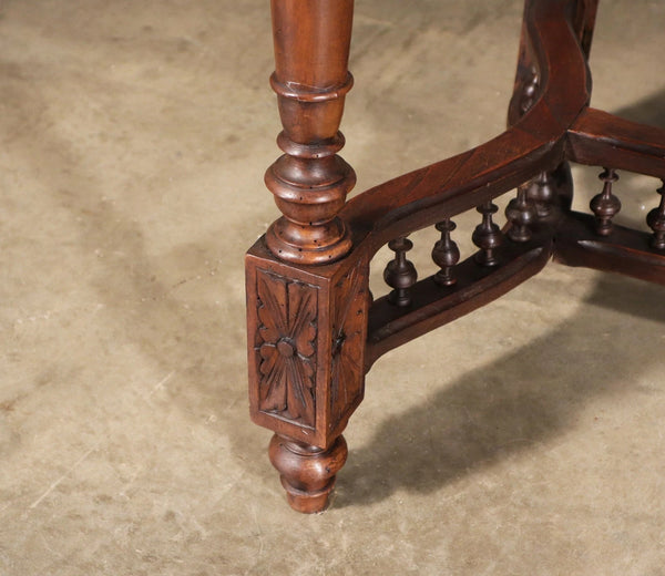 Antique French Breton Desk/Library Table in Solid Chestnut Wood with Carvings