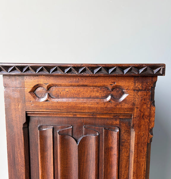 Antique French Gothic Solid Walnut Night Stand/Cabinet With Detailed Carvings