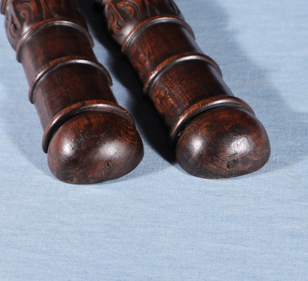 Pair of 27" Vintage French Solid Oak Wood Gothic Posts/Pillars/Columns
