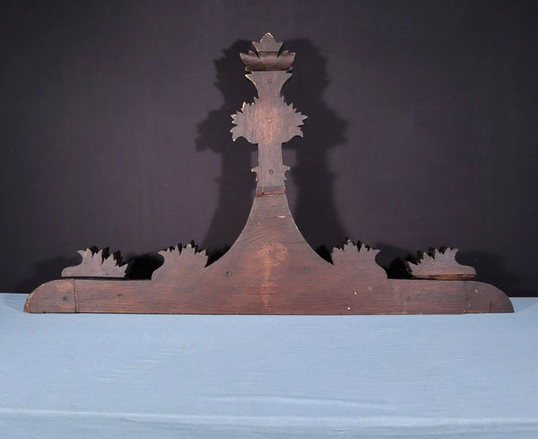 59" Wide Antique French Gothic Revival Crest/Pediment in Solid Walnut & Oak Wood