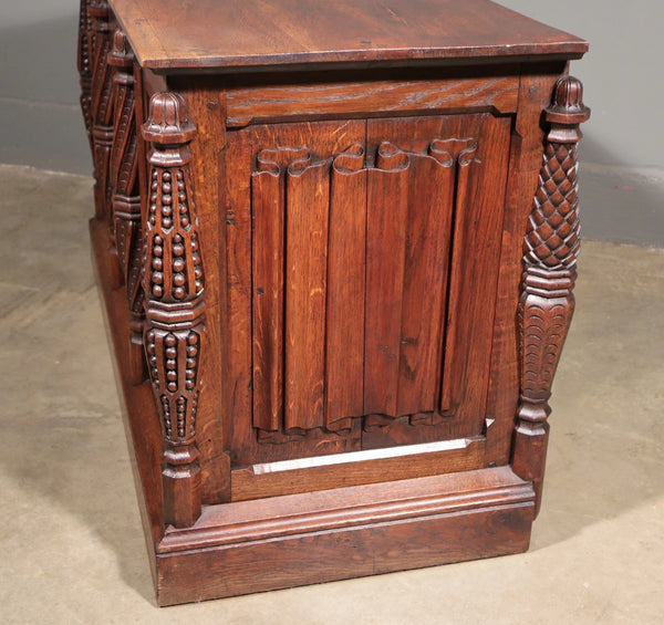 Antique French Gothic Chest/Trunk in Solid Oak Wood With Detailed Carvings