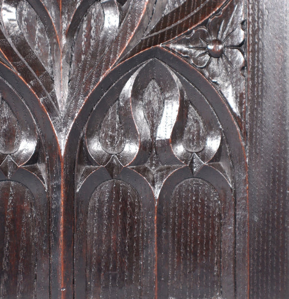 French Antique Gothic Revival Panel in Solid Chestnut Wood Salvage Late 1800's