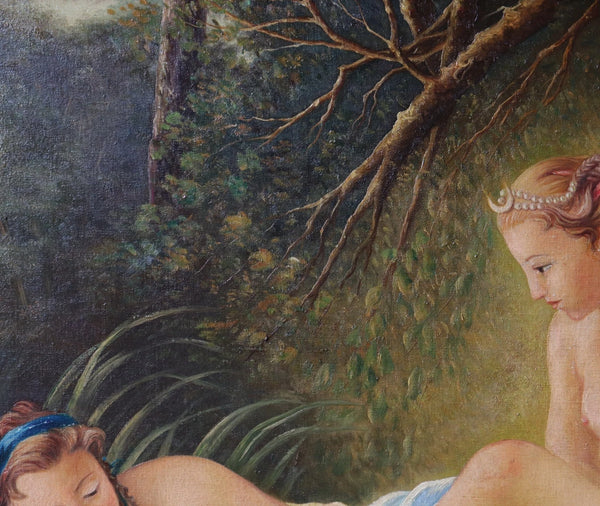50" Wide Framed Oil On Canvas Painting After Francois Boucher "Diana Bathing"