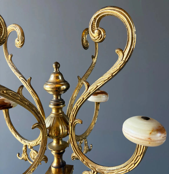 68" Tall Ornate Vintage Brass & Onyx Marble Coat/Hat Rack Hall Tree/Stand