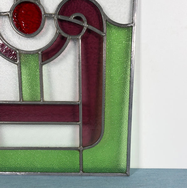 18" Tall Antique French Stained Glass Panel with Leaded Glass, Window, Hanging