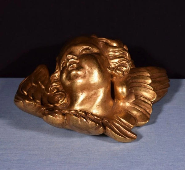 12" Vintage Wall Mounted French Gilded Plaster Angel with Wings