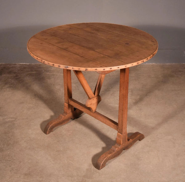 Antique French Solid Oak and Ash Rustic Wood Wine Tasting Table Tilt Top
