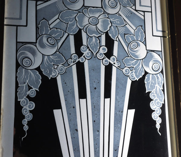 Pair of French Art Deco Etched Glass Doors Frosted Glass with Pine Frames