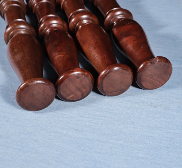 15" Set of Four French Antique Solid Mahogany Wood Posts/Pillars/Trim Salvage