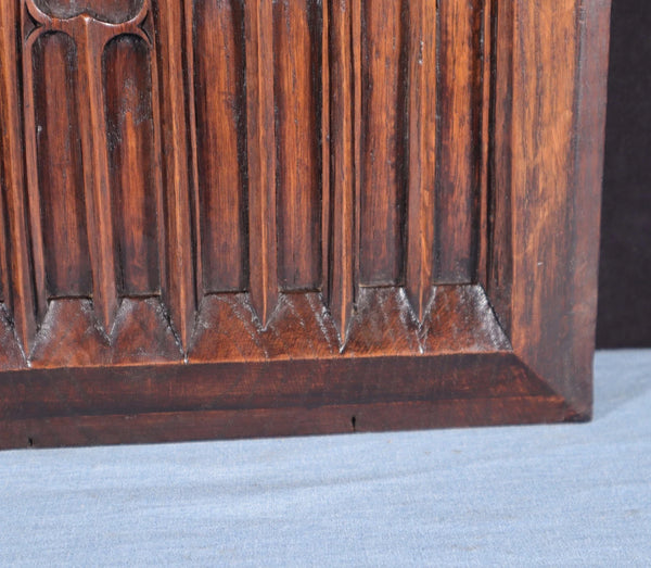 26" Large French Antique Gothic Revival Panel Solid Oak Wood Salvage Late 1800's