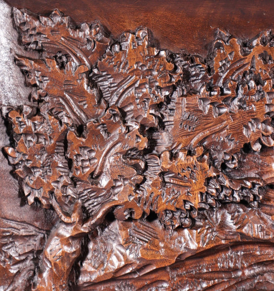 Antique French Solid Walnut Wood Highly Carved Panel w/Woman Harvesting Wheat