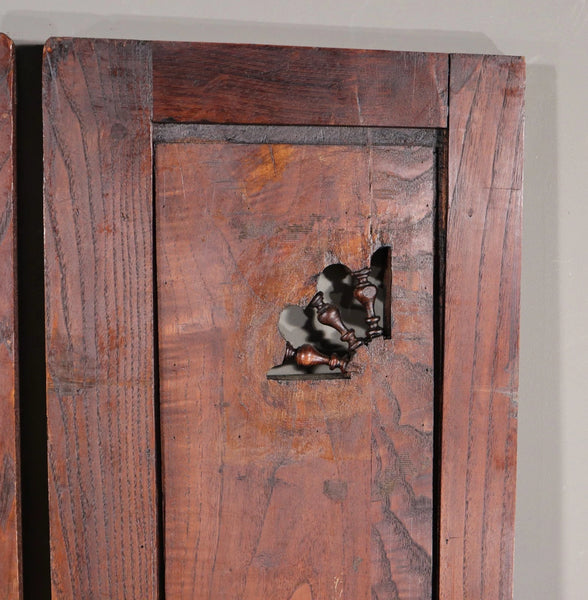 63" Tall Pair of French Antique Doors Carved Breton Panels Solid Chestnut Wood