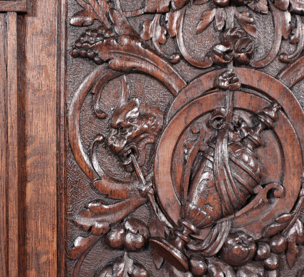 24" Tall Antique French Solid Oak Wood Louis XVI Panel Highly Carved