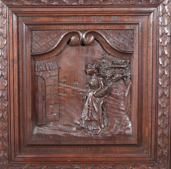 91" Tall French Antique Breton Armoire/Cabinet in Solid Chestnut Highly Carved