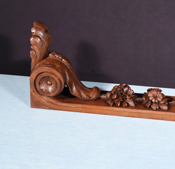 16" Pair of French Antique Solid Walnut Wood Highly Carved Posts with Flowers