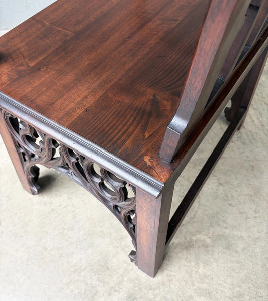 French Antique Gothic Revival Walnut Arm Chair Carved Wood Desk Chair