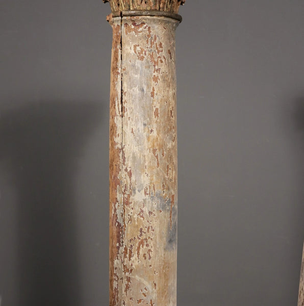 Antique French Solid Oak Highly Carved Corinthian Fireplace Side Pillars Rustic