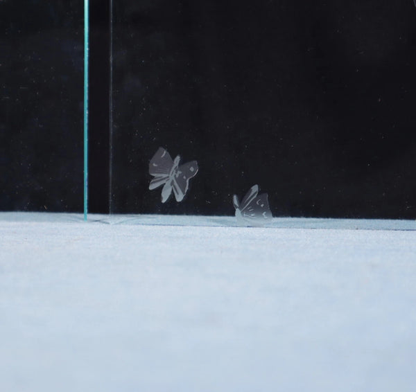 18" Tall Pair of Antique French Etched Glass Windows Frosted Glass with Birds