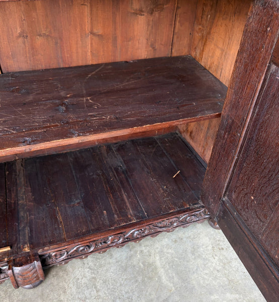 1700's Antique French Renaissance Sideboard in Solid Wood Oak Highly Carved
