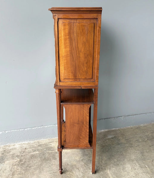 French Antique Narrow Walnut Bookcase/Display Case with Locking Door