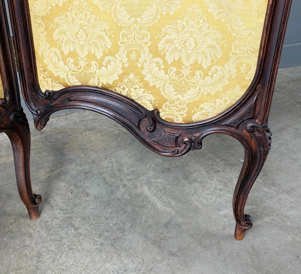 61" Tall Antique French Louis XV Rococo Tri-Fold Screen with Beveled Glass