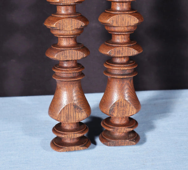 Pair of 26" French Antique Solid Oak Wood Gothic Posts/Pillars/Columns