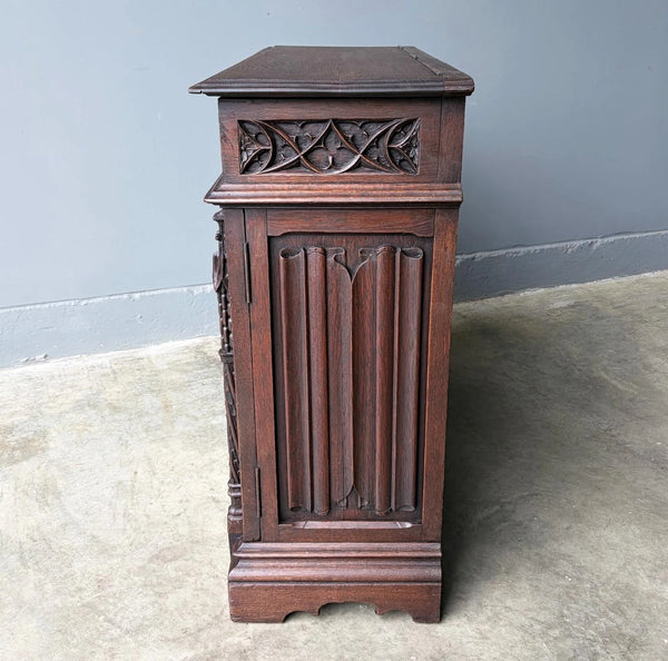 Antique French Gothic Revival Cabinet/Console/Sideboard, Highly Carved Oak