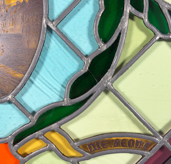 31" Tall Vintage Belgian/Flanders Stained/Leaded Glass Panel of Bruges Belgium
