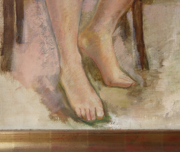 Large Framed Vintage Oil on Canvas Painting of a Nude Woman