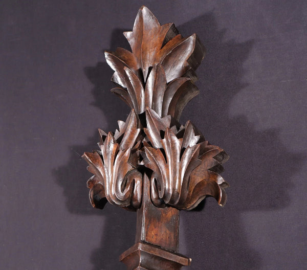 66" Wide Antique French Gothic Revival Crest/Pediment in Solid Walnut & Oak Wood