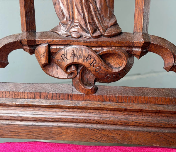 Antique French Solid Oak Wood Church Prie Dieu/Kneeler Christian Highly Carved