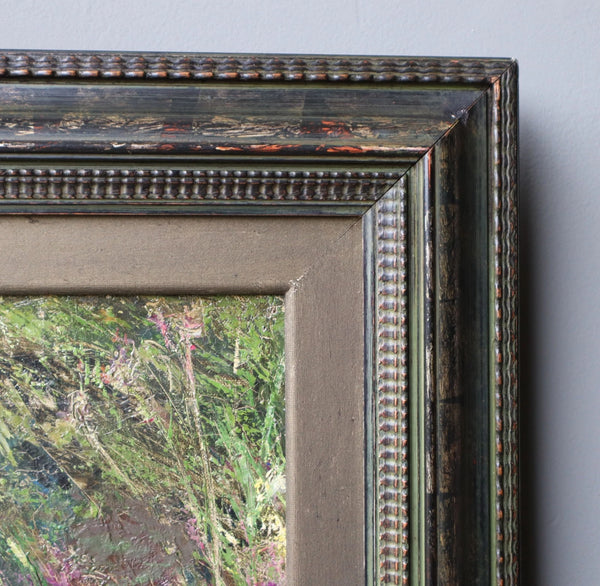 Antique European Impressionist Oil on Linen Painting of Wild Lavender