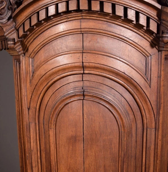 93" Tall Antique French Solid Oak Church Statuary Cabinet with Rotating Door