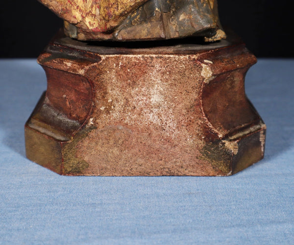 12" Antique Carved/Painted Pine Wood Statue/Sculpture St. Nicholas Late 1800's