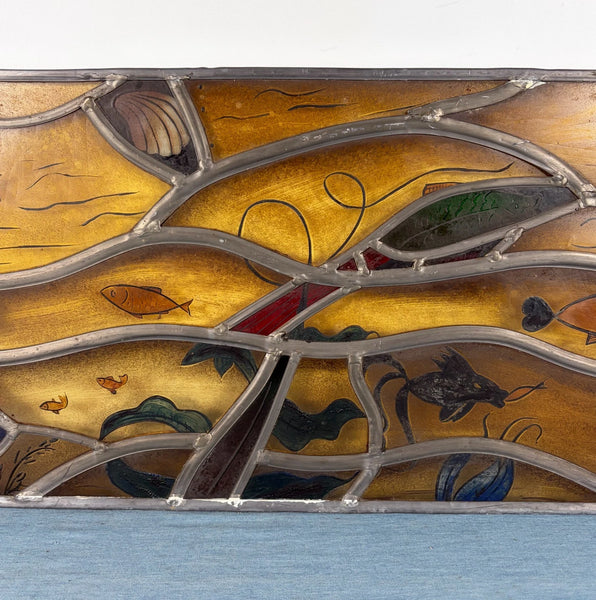 Vintage Dutch Stained/Leaded Glass Panel by Lea Steppe Sea Life Themed