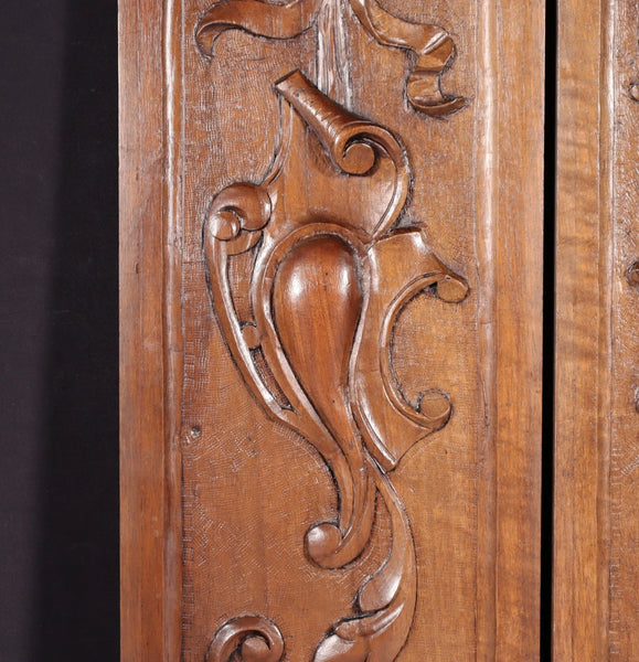 Pair of French Antique Solid Walnut Highly Carved Panels with Intricate Designs