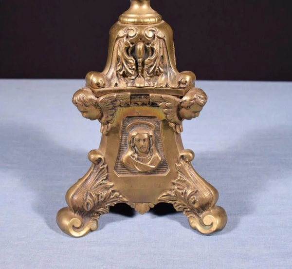 27" Antique Bronze Renaissance Revival Church Candlestick Candelabra w/Jesus