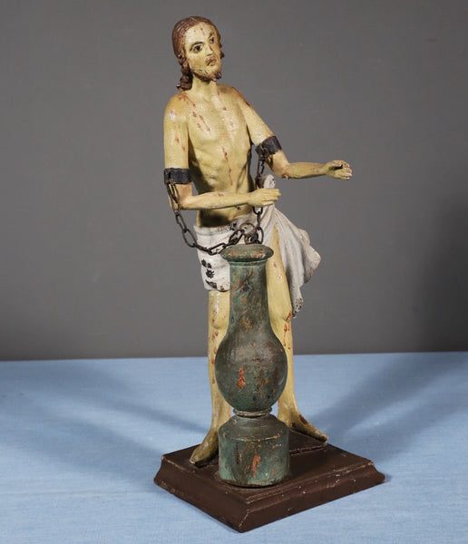 16" Antique Carved/Painted Wood Statue of Christ at the Column of Flagellation