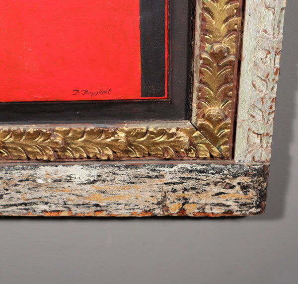 Vintage Framed Oil on Panel Painting of St Francis with Cat by Paul Bruylant