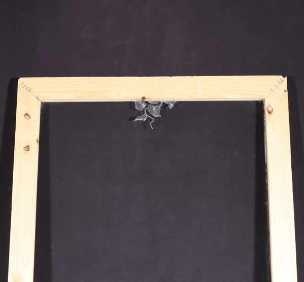 37" Tall Antique French Etched Glass Window with Rural Scene Man by the Water