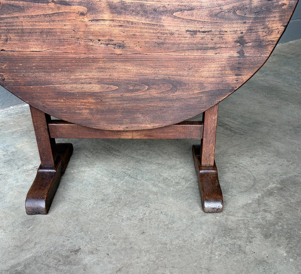 Antique French Solid Oak and Pine Rustic Wood Wine Tasting Table with Tilt Top