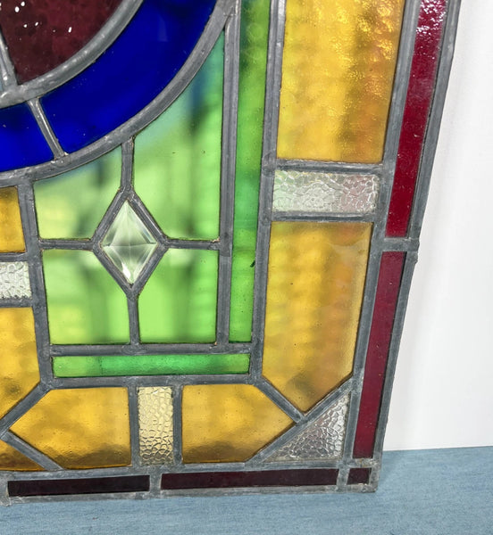 28" Tall French Antique Religious Stained/Leaded Glass Panel from a Church