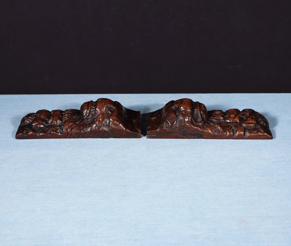 Pair of 8" French Antique Highly Carved Lion Corbels/Trim/Brackets Solid Oak