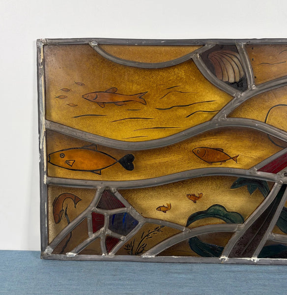 Vintage Dutch Stained/Leaded Glass Panel by Lea Steppe Sea Life Themed