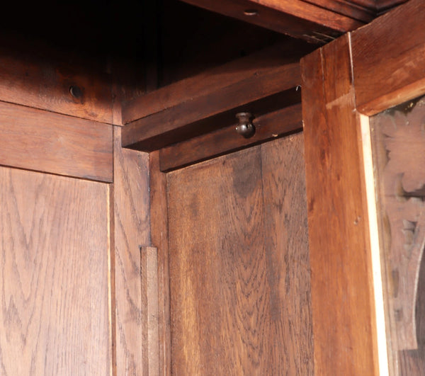 88" Tall French Antique Solid Oak Wood Bookcase/Display Case/Cabinet Carved