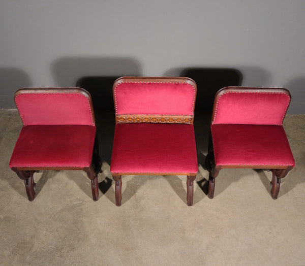 Antique Gothic Priest's Pulpit/Sanctuary Chair Set In Solid Oak and Red Velvet
