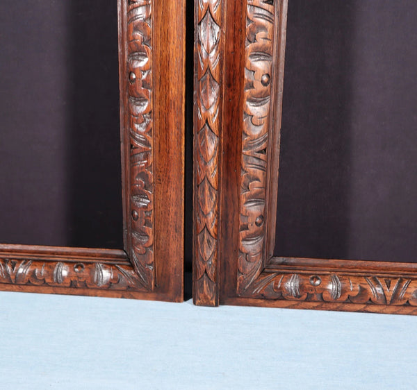 42" Tall Pair of Antique French Cabinet Door Frames in Solid Oak Wood Salvage