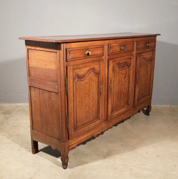 Large Antique French Provincial Three Door Sideboard/Buffet in Solid Oak Wood
